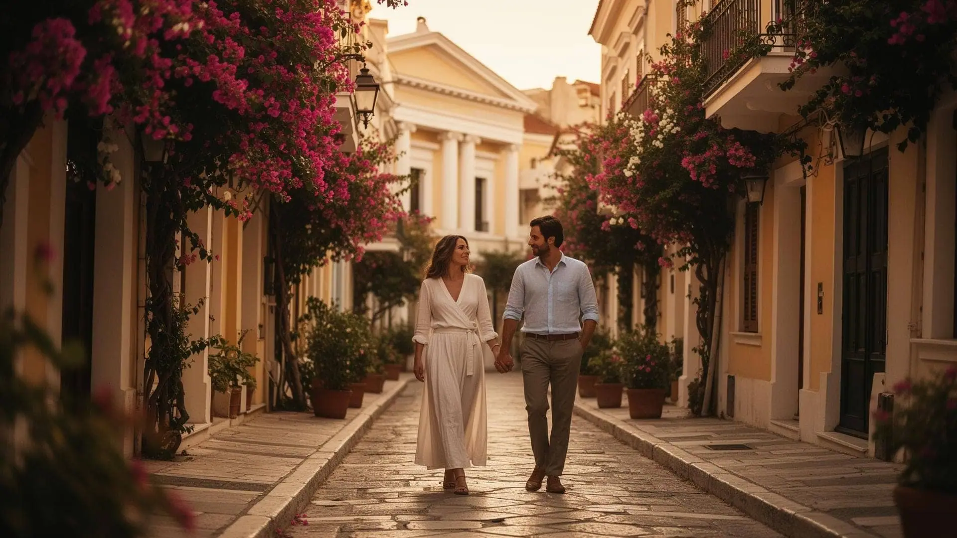 Quiet street in Plaka with neoclassical houses, private Athens walking experience