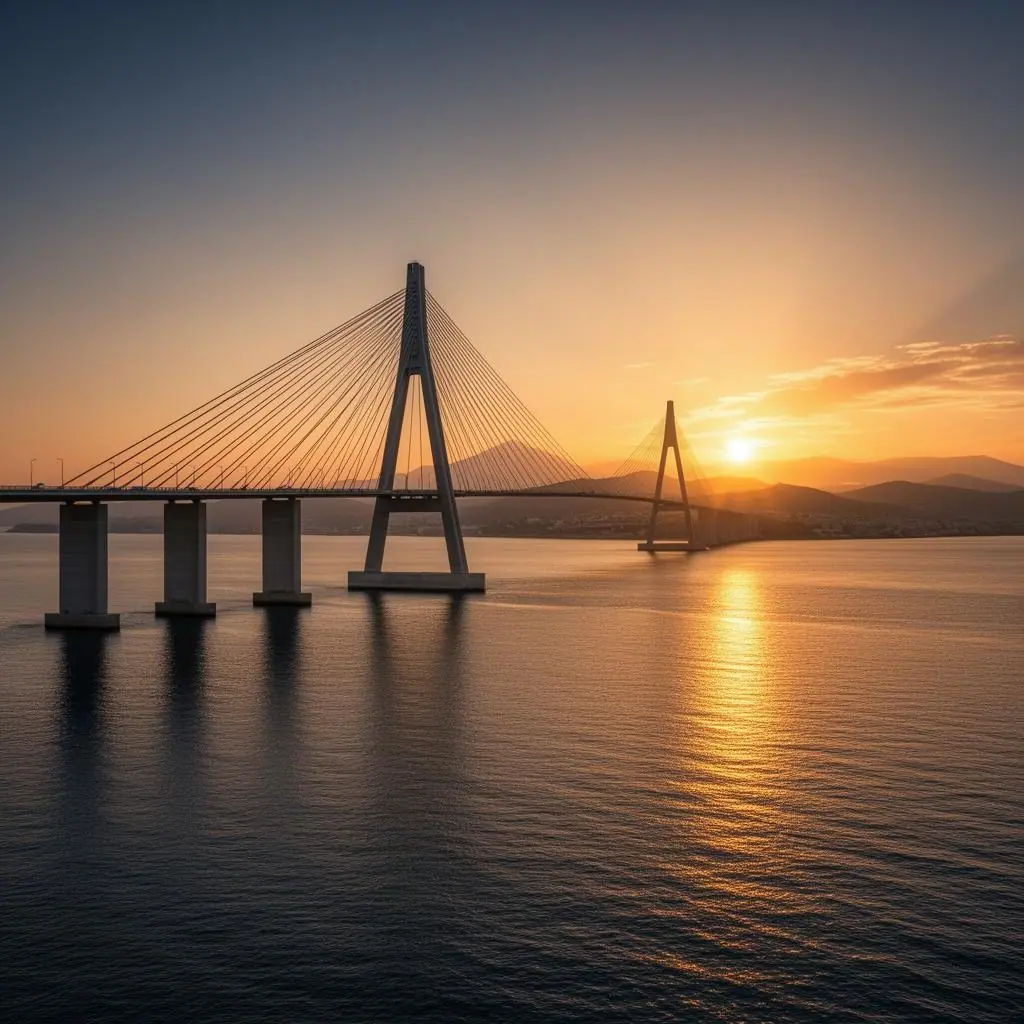 Rio–Antirrio cable-stayed bridge crossing into western Greece, private Ionian journey