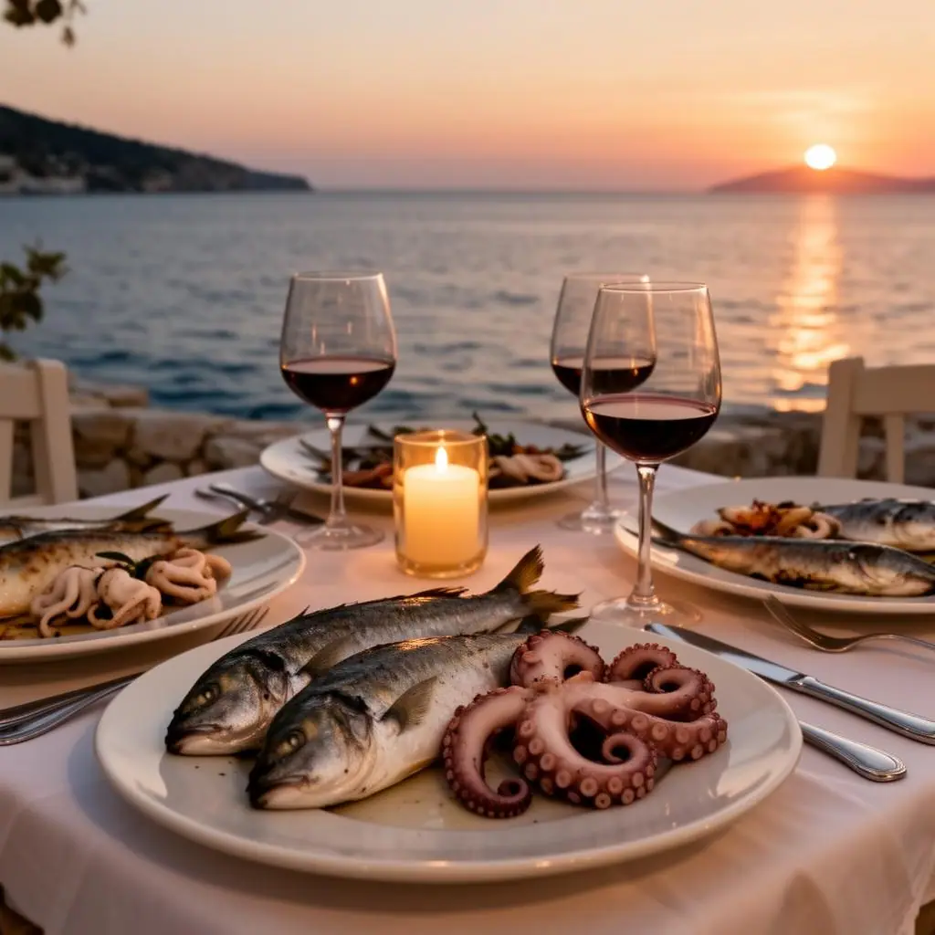 Fresh Greek seafood lunch by the Ionian sea, private multi-day journey
