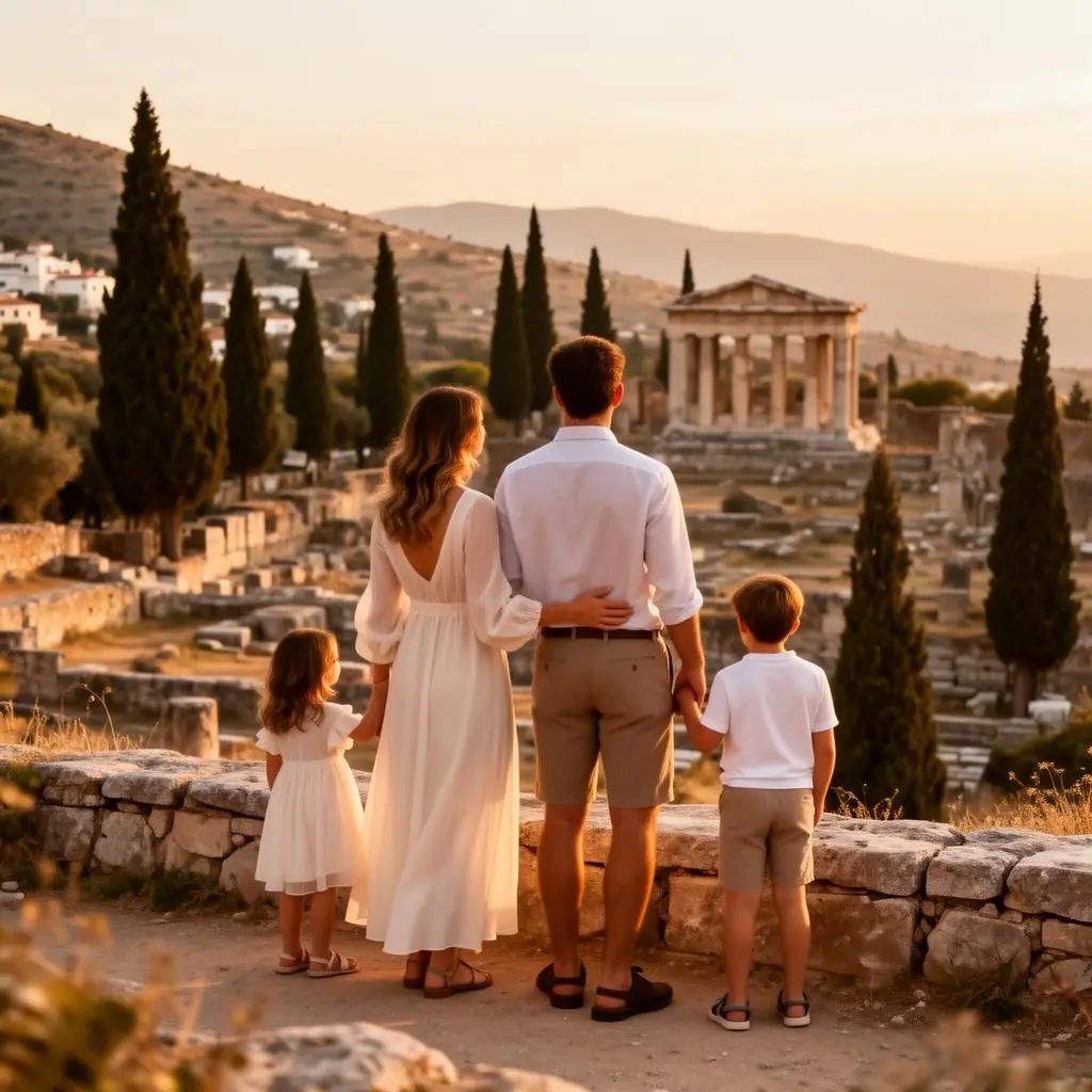 A family on a custom multi-day private tour in Greece