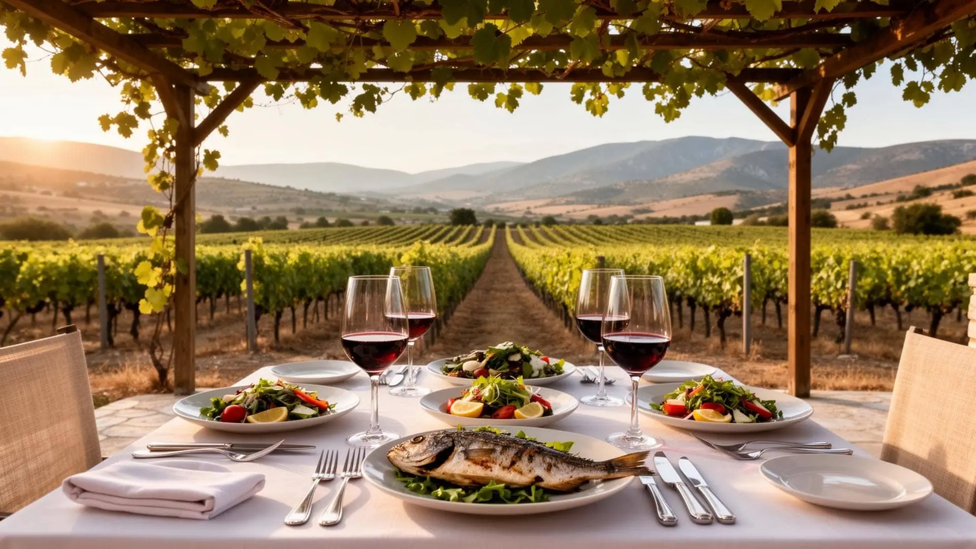Vineyard lunch table in Nemea wine country, private Greek gastronomy experience
