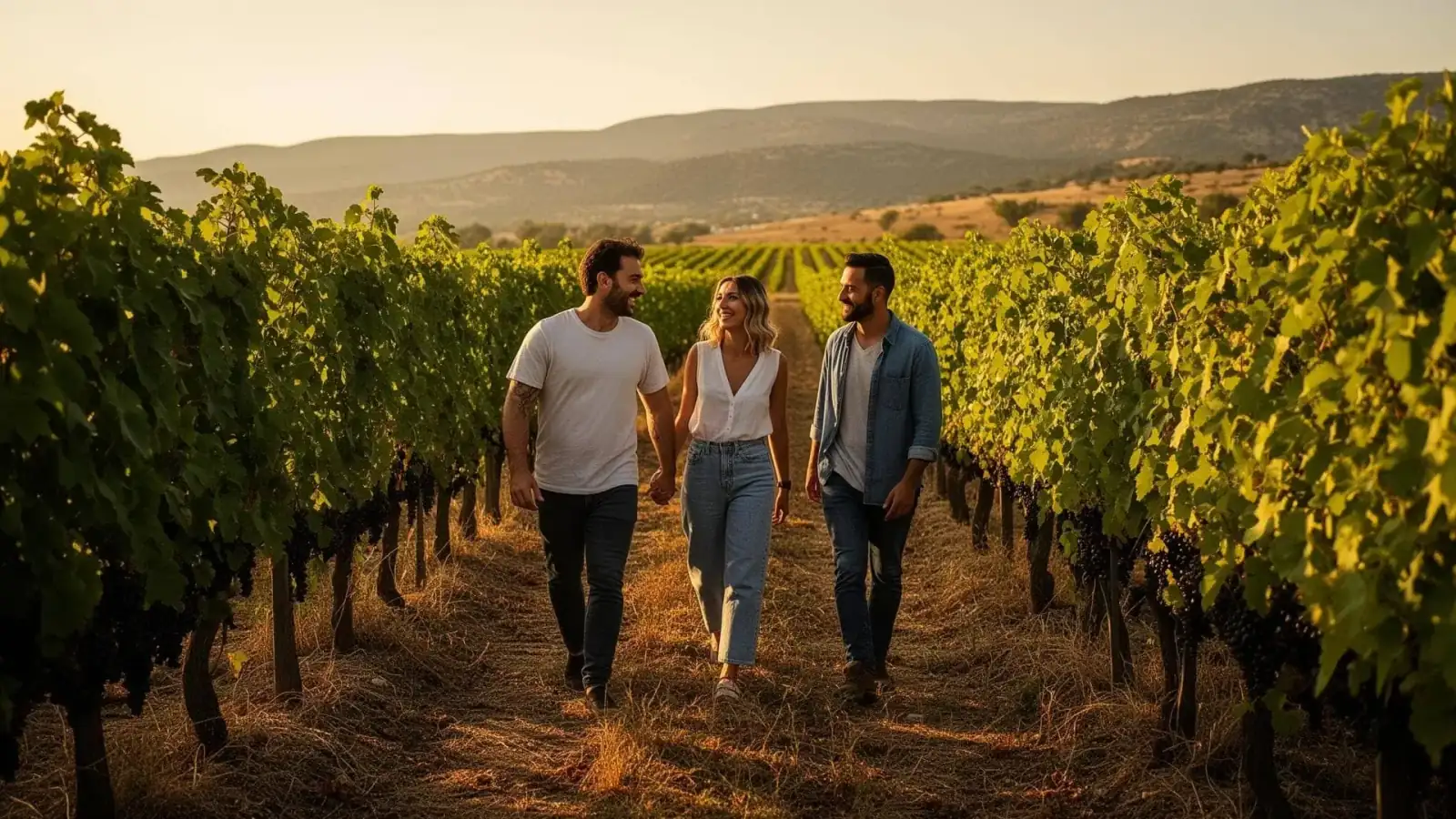 Walking through Nemea vineyards on a private wine tour from Athens