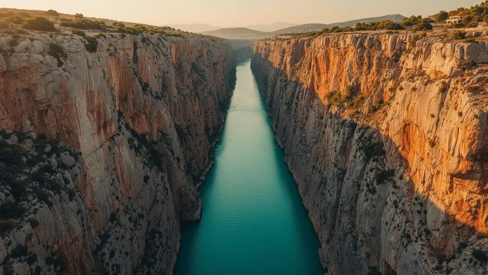 Corinth Canal aerial view, private 2-day Peloponnese journey from Athens