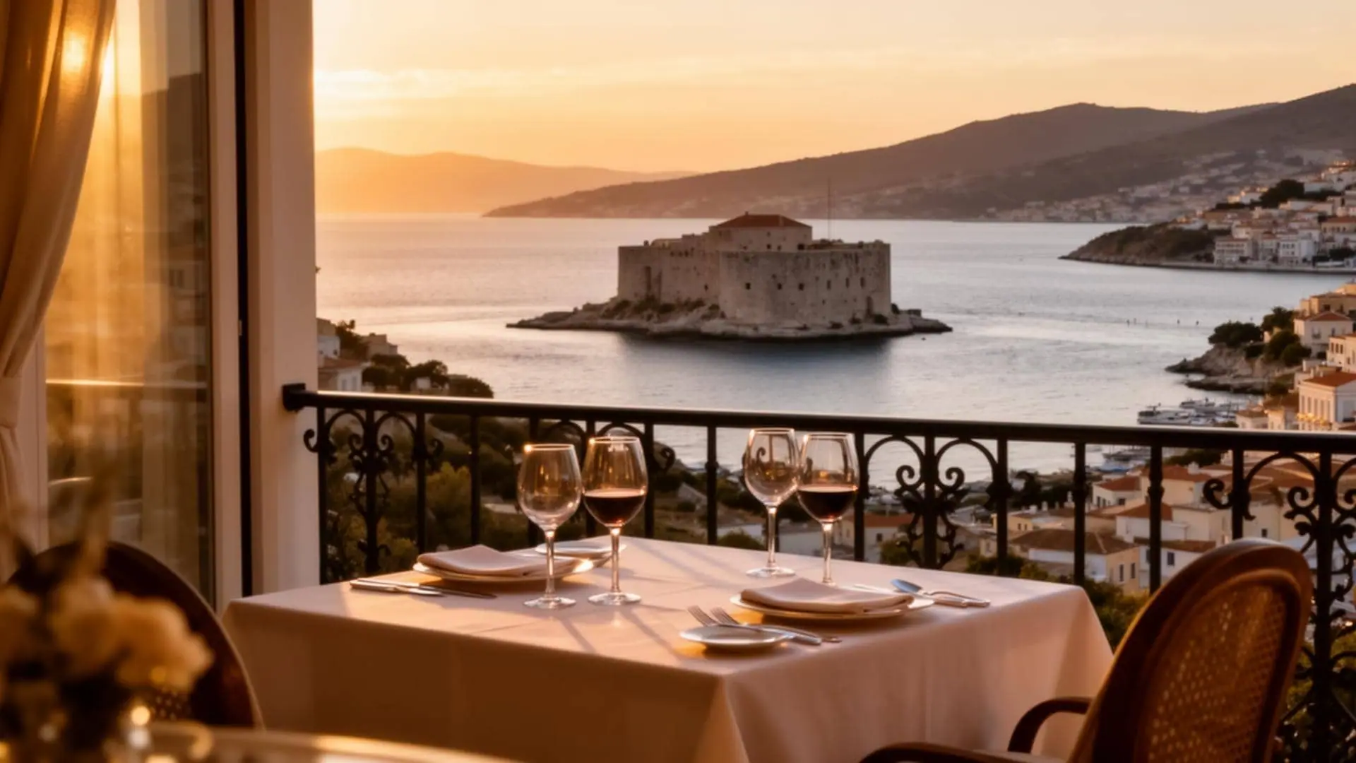 Nafplio waterfront in the evening light, private overnight Peloponnese tour