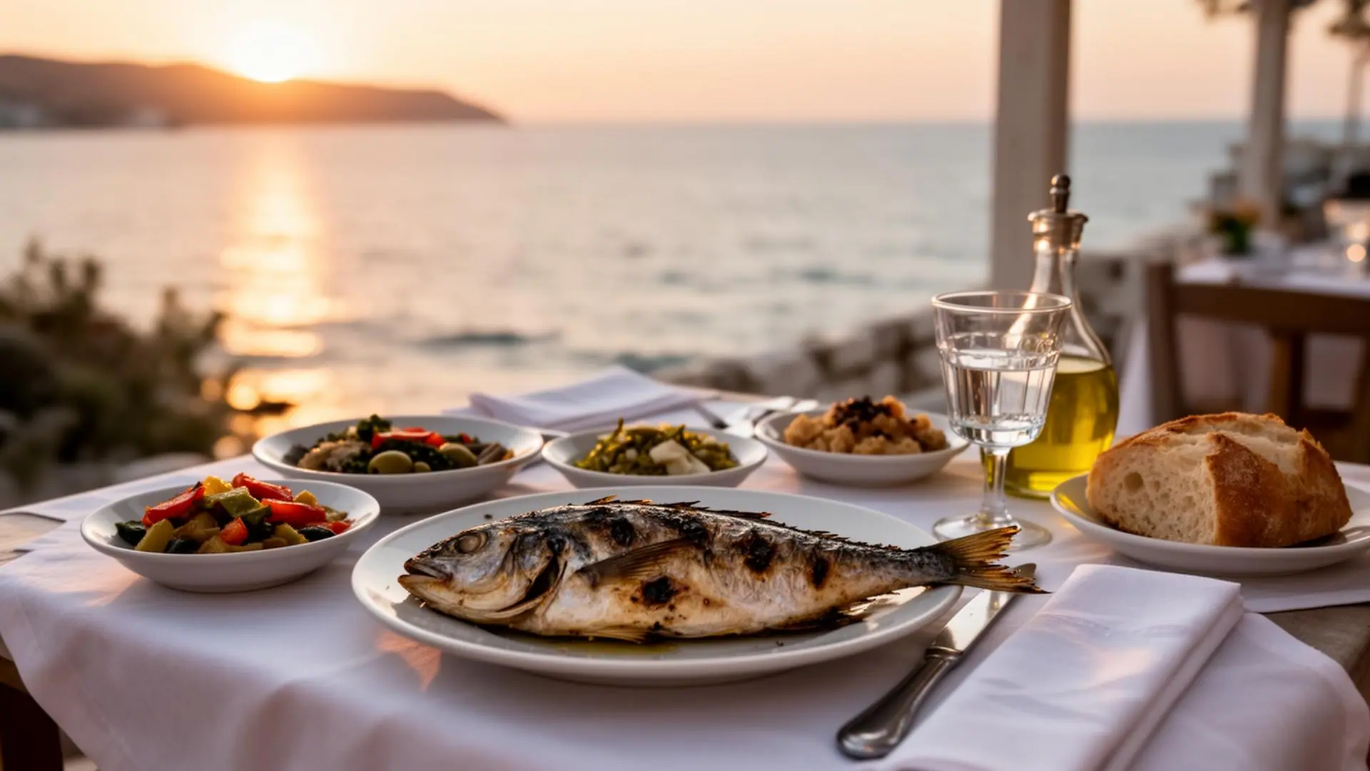 Seaside dining after sunset at Cape Sounio, private Athens evening tour